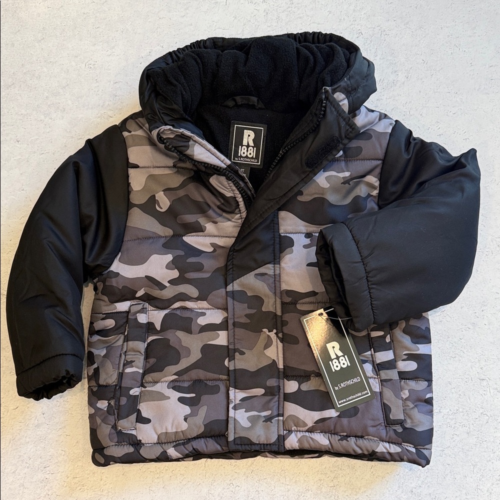 Rothschild Kids Camouflage Puffer Jacket - Black and Gray